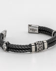 Stainless Steel Cracked Black Leather Bracelet