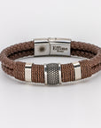 Double Brown Leather Braided Triple Steel Bracelet