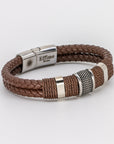 Double Brown Leather Braided Triple Steel Bracelet