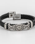 Valknut Bracelet Stainless Steel Black Braid Leather