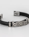 Valknut Bracelet Stainless Steel Black Braid Leather