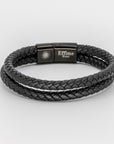 Double Black Leather Braided Bracelet