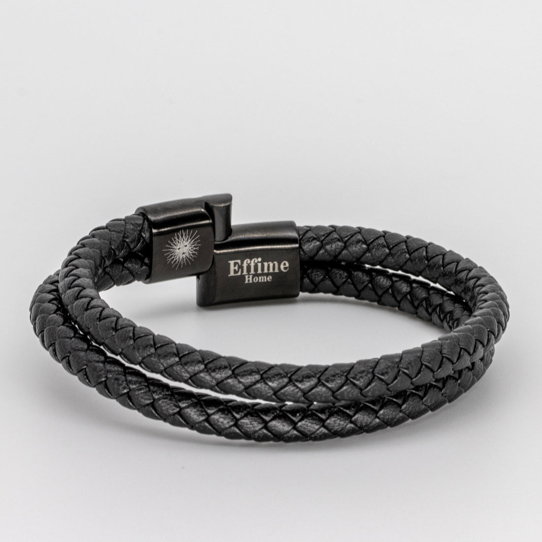 Double Black Leather Braided Bracelet