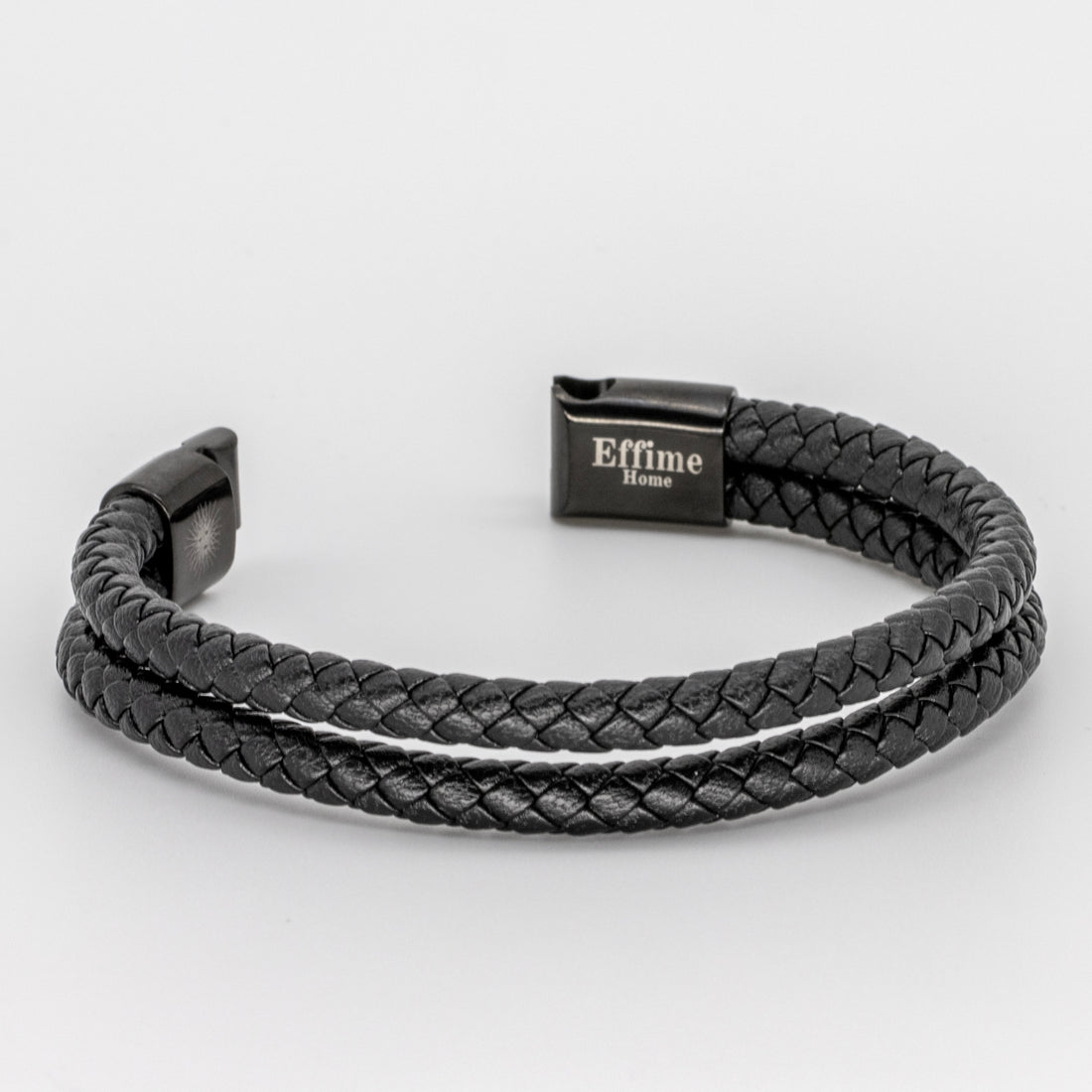 Double Black Leather Braided Bracelet