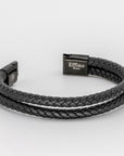 Double Black Leather Braided Bracelet