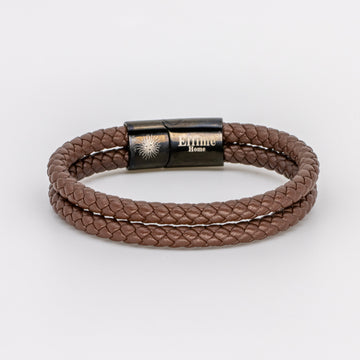 Double Brown Leather Braided Bracelet