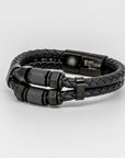 Black Stainless Steel Hexagon Black Leather Bracelet