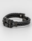 Black Stainless Steel Hexagon Black Leather Bracelet