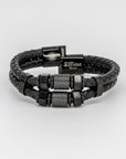 Black Stainless Steel Hexagon Black Leather Bracelet