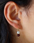 Moonstone and Garnet Circle Wire Earrings