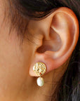 Hammered Disc Pearl Earrings