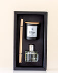 Scented candle and diffuser set with 'Effime' branding in a black box.
