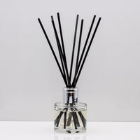 Juicy pear and the soft florals of rose, patchouli and freesia, infused with mellow hints of woody oud, warm amber and musk Luxury long lasting MyScent Vol.1 reed diffuser with natural black sticks in a 100ml clear glass bottle with silver top