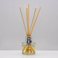 Rich decadent dark fruits with floral notes of rose, jasmine and fragrant patchouli Luxury long lasting Patchouli Rose reed diffuser with natural wooden sticks in a 100ml clear glass bottle with silver top
