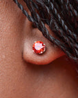 Red Stud Sterling Silver Earrings