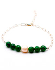 Jade Agate and Pearl with Chain Link Silver Bracelet