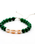 Jade Agate and Pearl with Silver Bracelet