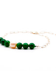 Jade Agate and Pearl with Chain Link Silver Bracelet